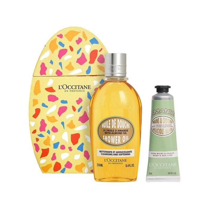 Mandel Osterei 2024 = Mandel Handcreme 75 ml + Mandel Duschöl 75 ml + Mandel straffende Körpercreme 20 ml